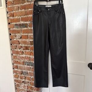 Zara Women’s Size 6 Black Faux Leather High Rise Straight Wide Leg Pants Soft